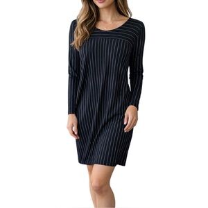 Norma Kamali Black Striped Stretch Jersey Shirt Dress Size XS